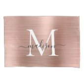 Roos Gold Monogram Script Elegant geborsteld metaa Kussensloop (Voorkant)