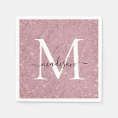 Roos Gold Monogram Script Sparkle Glitter Tinsel Servet (Voorkant)