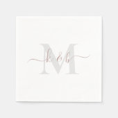 Roos Gold Monogram Swash Script Witte Cocktail Servet (Voorkant)
