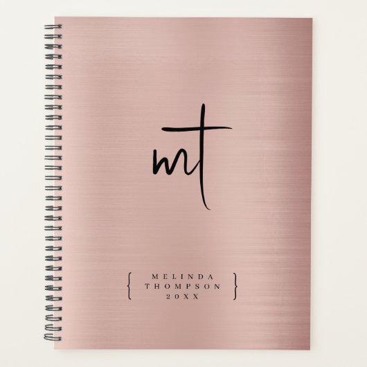 Roos Gold Monogrammed Initialen Script Appointing Planner (Voorkant)