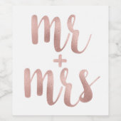 Roos gold Mr. & Mrs. wine/Mousserende Wijn label, Wijn Etiket (Enkel label)