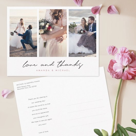 Roos Gold Multi Photo Collage Wedding Dank u Briefkaart