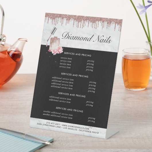 Roos Gold Nail Salon | Prijslijst menu Reclamebord Met Voetstuk (Insitu)