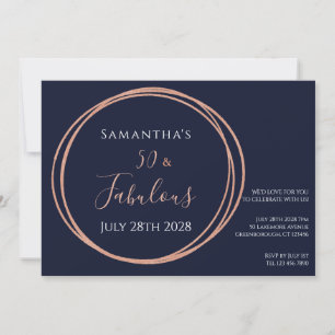 Roos Gold Navy 50th Birthday Party Invitation Kaart