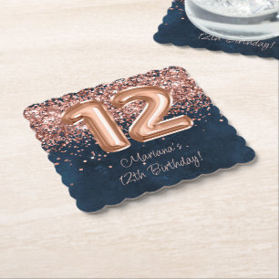 Roos Gold Navy Blue 12e verjaardagsfeestje Kartonnen Onderzetters