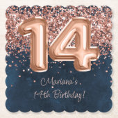 Roos Gold Navy Blue 14e verjaardagsfeestje Kartonnen Onderzetters (Voorkant)