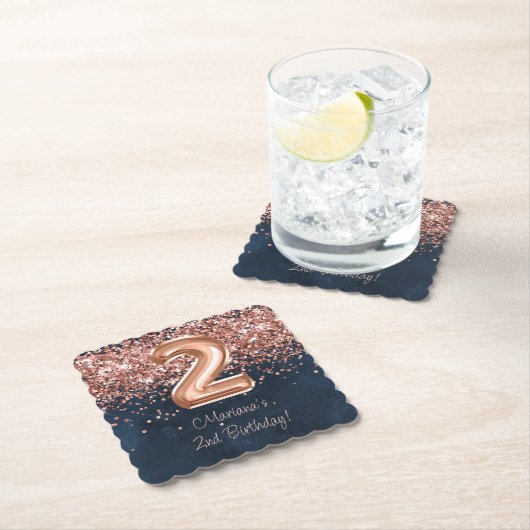 Roos Gold Navy Blue 2e verjaardagsfeestje Kartonnen Onderzetters (Insitu)