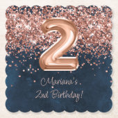 Roos Gold Navy Blue 2e verjaardagsfeestje Kartonnen Onderzetters (Voorkant)