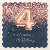 Roos Gold Navy Blue 4e verjaardagsfeestje Kartonnen Onderzetters (Voorkant)