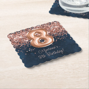 Roos Gold Navy Blue 8e verjaardagsfeestje Kartonnen Onderzetters