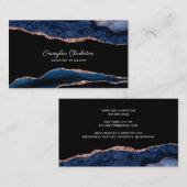 Roos Gold Navy Blue Agate Visitekaartje (Voorkant / Achterkant)