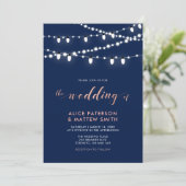 Roos Gold & Navy Blue Chic Modern Wedding Ceremony Kaart (Staand voorkant)
