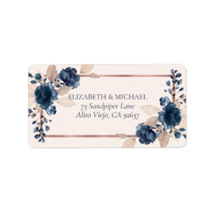 Roos Gold Navy Blue Dusty Pink Floral Address Etiket