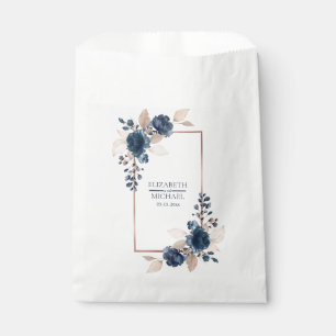 Roos Gold Navy Blue Dusty Pink Floral Wedding Bedankzakje