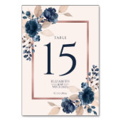 Roos Gold Navy Blue Dusty Pink Floral Wedding Kaart (Achterkant)