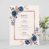 Roos Gold Navy Blue Dusty Pink Floral Wedding Menu (Staand voorkant)