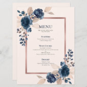 Roos Gold Navy Blue Dusty Pink Floral Wedding Menu (Voorkant / Achterkant)
