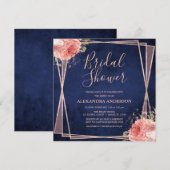 Roos Gold Navy Blue Floral Modern Vrijgezellenfees Kaart (Voorkant / Achterkant)