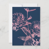 Roos Gold Navy Blue Floral Weddenschappen Receptio Kaart (Achterkant)