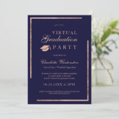 Roos Gold Navy Blue Foto's Virtual Afstuderen Kaart (Staand voorkant)