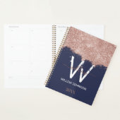 Roos Gold Navy Blue Girly Glitter Dust Monogram Planner (Display)