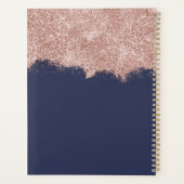 Roos Gold Navy Blue Girly Glitter Dust Monogram Planner (Achterkant)
