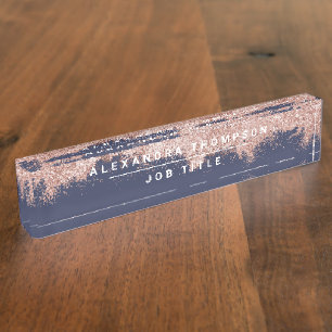 Roos Gold Navy Blue Girly Glitter Dust Naambordje