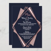 Roos Gold Navy Blue Mauve Geometric Wedding Menu (Voorkant / Achterkant)