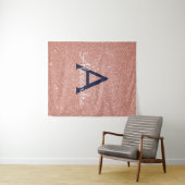 Roos Gold Navy Blue Sparkle Glitter Monogram Wandkleed (In Situ (horizontaal))