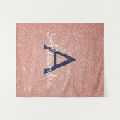 Roos Gold Navy Blue Sparkle Glitter Monogram Wandkleed (Voorkant (horizontaal))