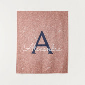 Roos Gold Navy Blue Sparkle Glitter Monogram Wandkleed (Voorkant)