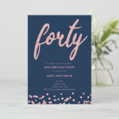 Roos Gold Navy Glitter 40th Birthday Party Kaart (Staand voorkant)