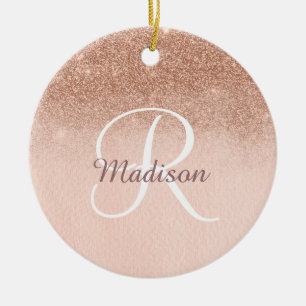 Roos Gold Ombre gepersonaliseerd Monogram Glitter Keramisch Ornament