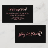 Roos Gold Ombre op zwarte "We've Moved" Kaart Visitekaartje (Voorkant / Achterkant)