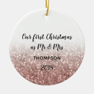 Roos Gold Onze eerste kerst Mr & Mrs Paar Keramisch Ornament