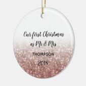 Roos Gold Onze eerste kerst Mr & Mrs Paar Keramisch Ornament (Links)