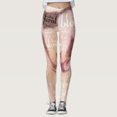 Roos Gold Orchid Word Cloud Embedded Foto Leggings (Voorkant)