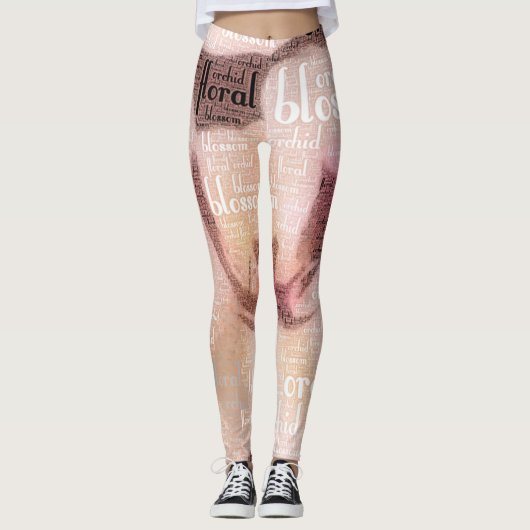 Roos Gold Orchid Word Cloud Embedded Foto Leggings (Voorkant)
