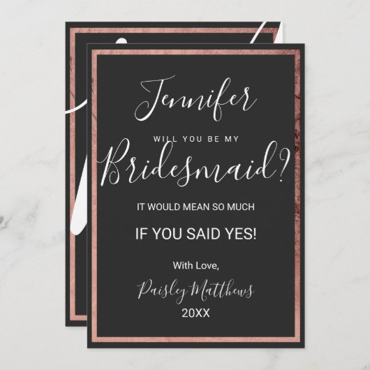 Roos Gold Outline Border Zwart Trouwmeisje Kaart (Voorkant / Achterkant)