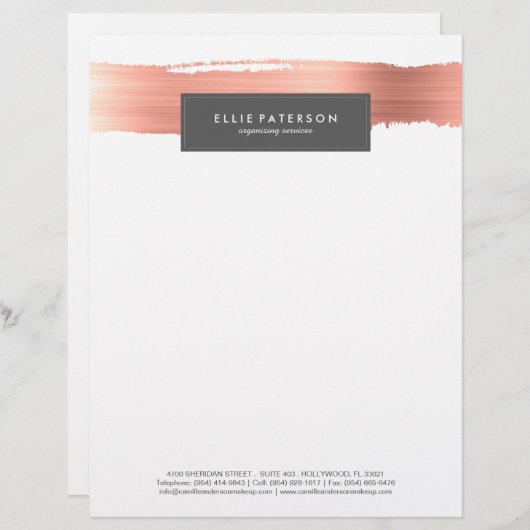 Roos Gold Paint Brush Letterhead Briefhoofd Sjabloon (Voorkant / Achterkant)