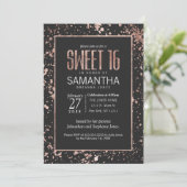 Roos Gold Paint Spletters Sweet 16 Invitations Kaart (Staand voorkant)