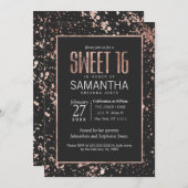 Roos Gold Paint Spletters Sweet 16 Invitations Kaart (Voorkant / Achterkant)