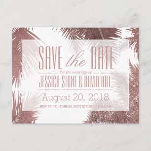 Roos Gold Palm Tree Tropical Wedding Save the Date Aankondigingskaart