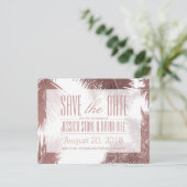 Roos Gold Palm Tree Tropical Wedding Save the Date Aankondigingskaart (Staand voorkant)