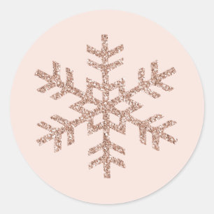 Roos Gold Peach Glitter Sparkle Sneeuwvlok Ronde Sticker
