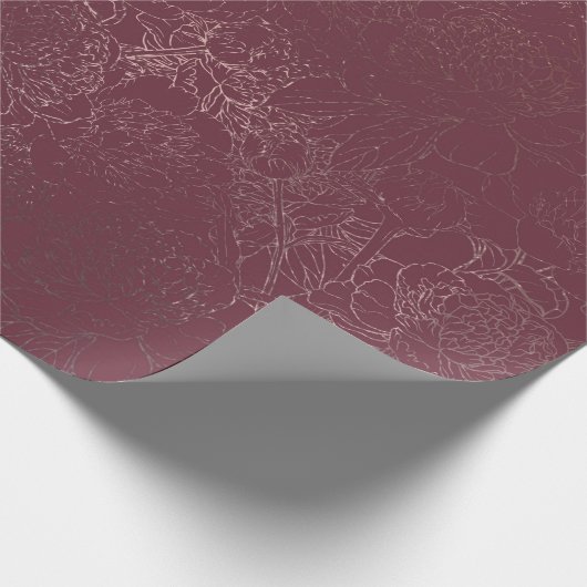 Roos Gold Peony Outline Pattern op Bourgogne Cadeaupapier (Hoek)