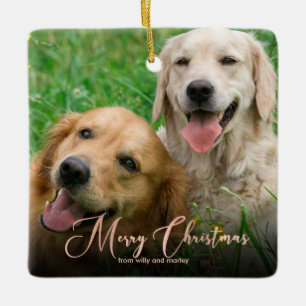 Roos Gold Pet Foto met handschrift kerstfeestdag Keramisch Ornament