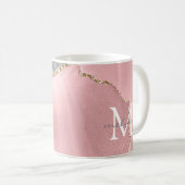 Roos Gold Pink Agate Glitter Marble Monogram Naam Koffiemok (Voorkant rechts)