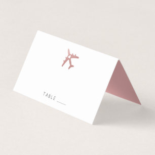 Roos Gold Pink Airplane Travel Theme Place Card Visitekaartjes