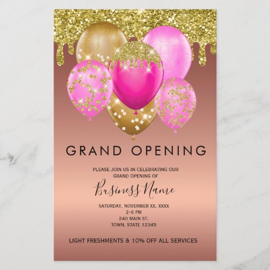 Roos Gold Pink Balloons Grote opening Flyer (Voorkant)